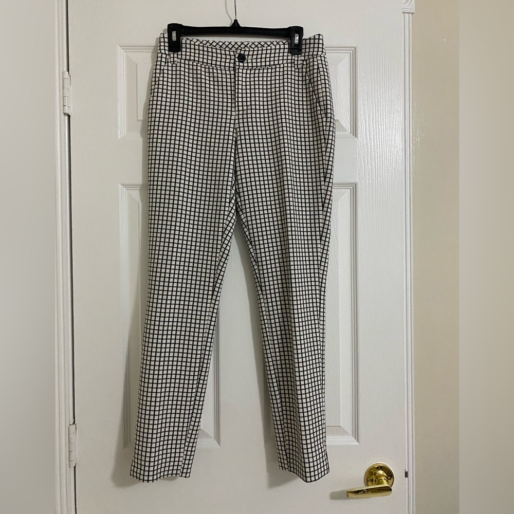 Cabi Windowpane Trousers Black White Check Dress Pants